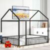 Full Size Bed House Bed Frame With Fence - Black - Image 6