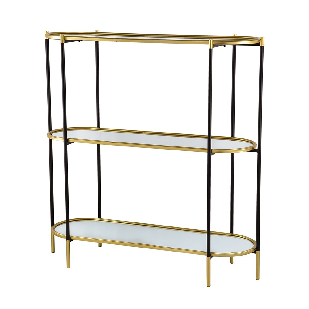 3 Tier Metal Console Table, Mirrored Shelf - Golden Black - Image 3