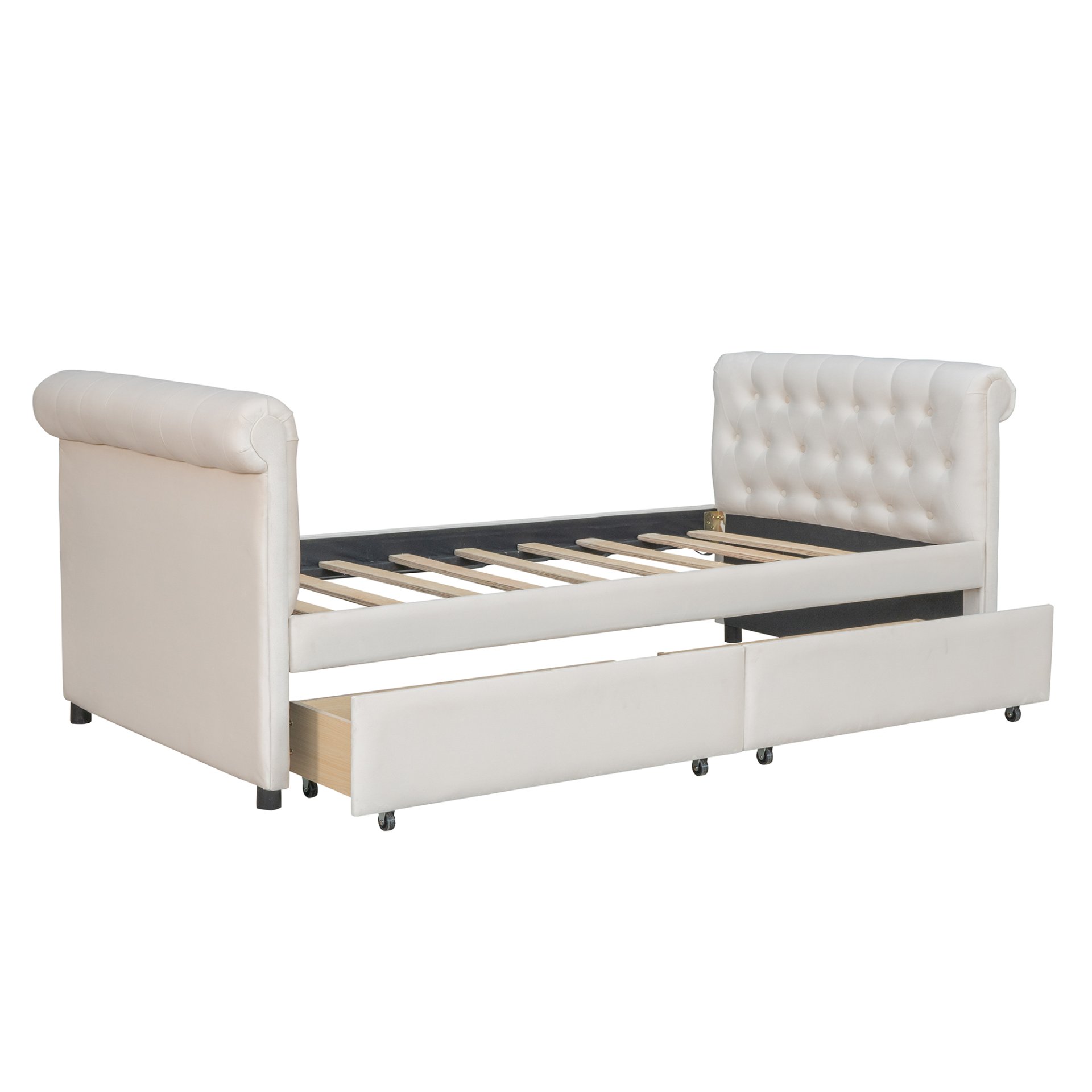 Twin Size Upholstered Daybed With Drawers, Slat Support - Beige - Image 5