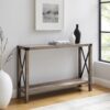 Modern Farmhouse X Entry Table With Lower Shelf - Gray Wash - Image 3