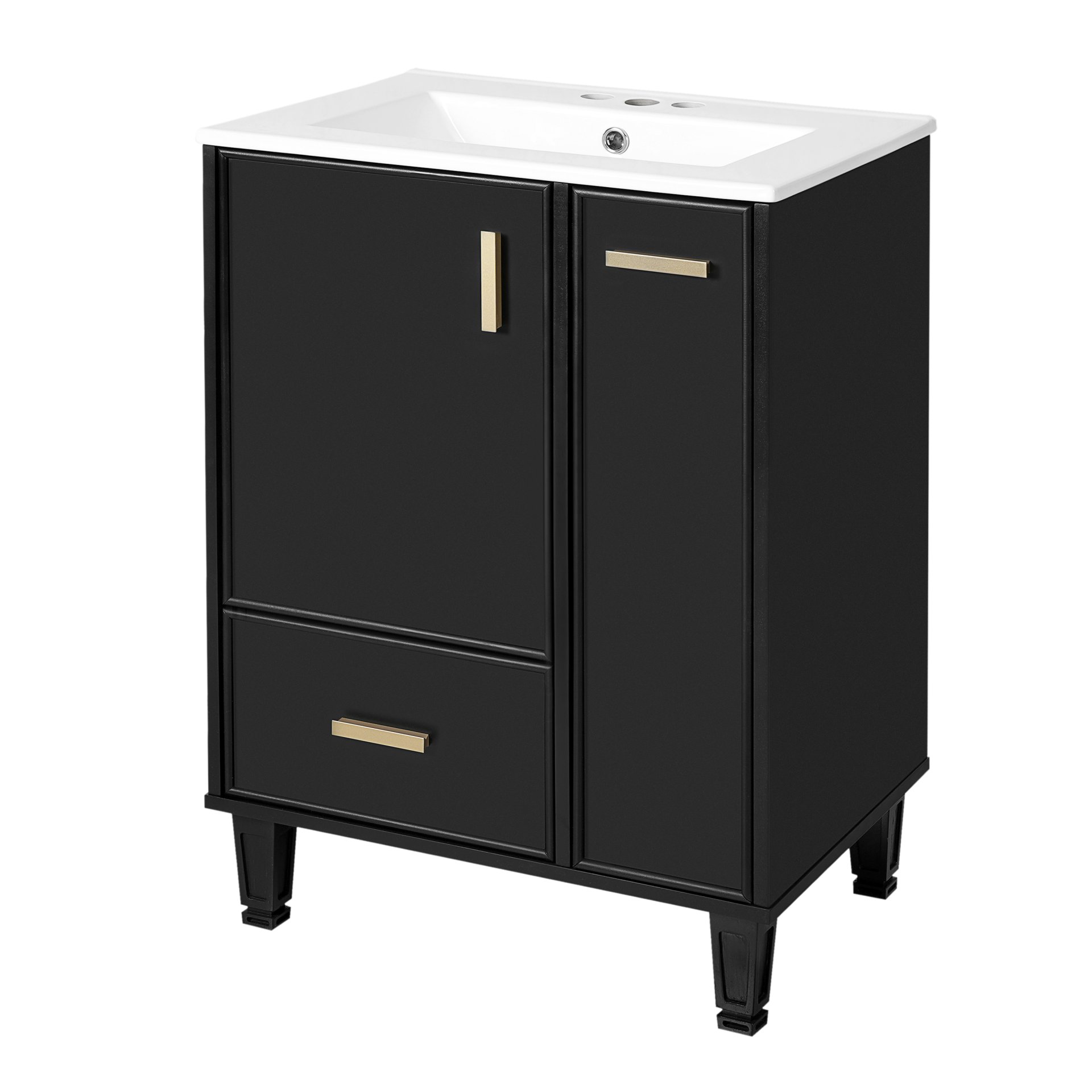 Modern Solid Wood And 24" Bathroom Vanity With Sink, Deep Drawer, Door Shelf, 2 Tier Basket - Black - Image 11