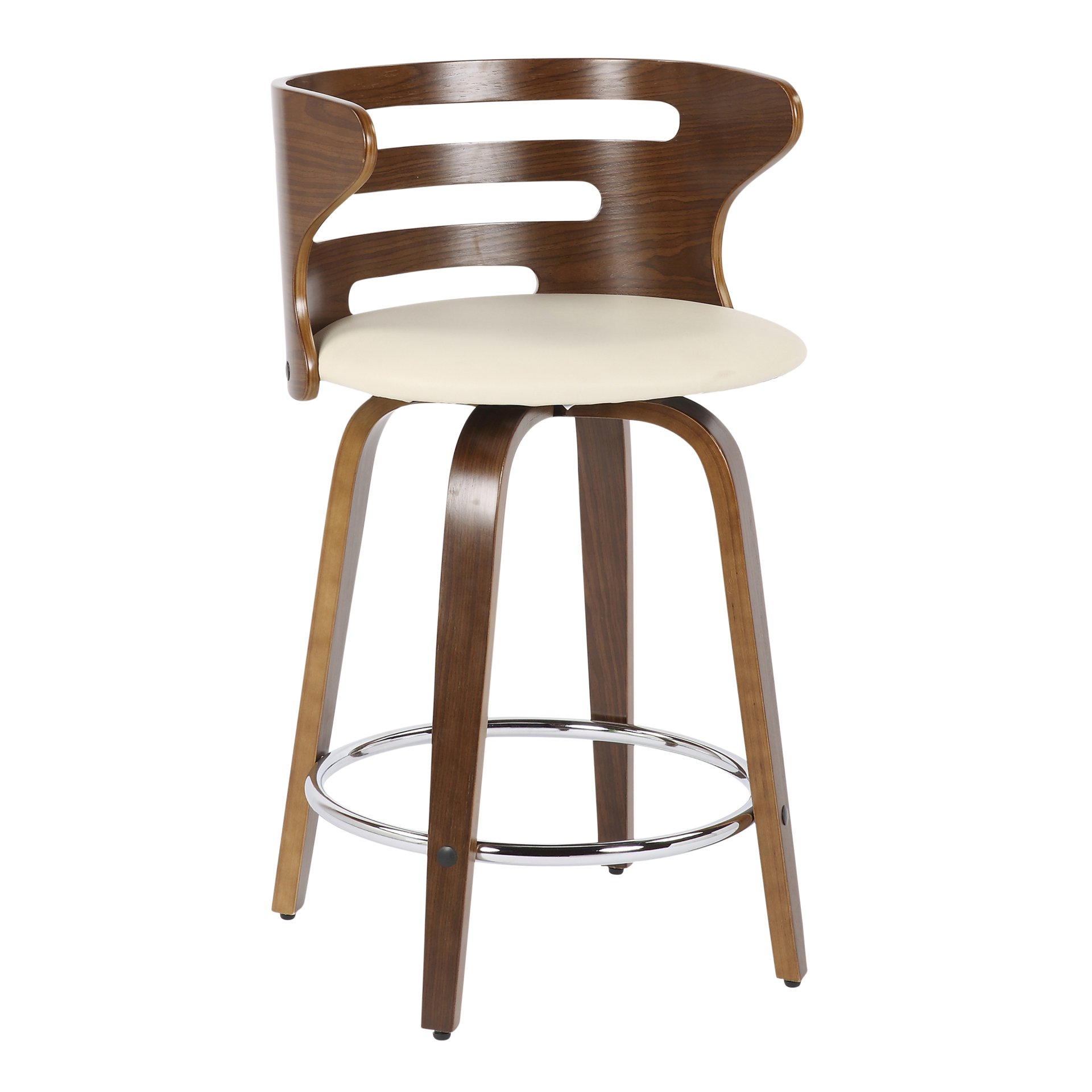 Cosini - Mid-Century Modern Counter Stool With Swivel (Set of 2) - Walnut / Cream - Image 2