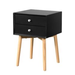 Side Table With 2 Drawer, Mid-Century Modern Storage Cabinet For Bedroom - Black