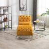 Velvet Button Tufted Upholstered Chaise Lounge Chair With Pillow For Bedroom Living Room Office - Mustard - Image 5