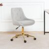 Modern Teddy Velvet Fabric Dining Chair With Gold Plated 5 Claw Legs - Gray - Image 5