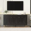 Modern TV Stand With 3 Doors And Adjustable Shelves For Living Room, Fits TVs Up To 70" - Black - Image 4
