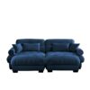 Modern Oversized 2 Seater Sofa With Ottoman Velvet Round Bolster Armrests Waist Pillow And Throw Pillows - Blue - Image 12