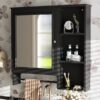 Wall Mounted Bathroom Storage Cabinet, Medicine Cabinets With Large Mirror Door, Adjustable Shelves And Three Open Storage Levels(Not Include Bathroom Vanity) - Black - Image 8