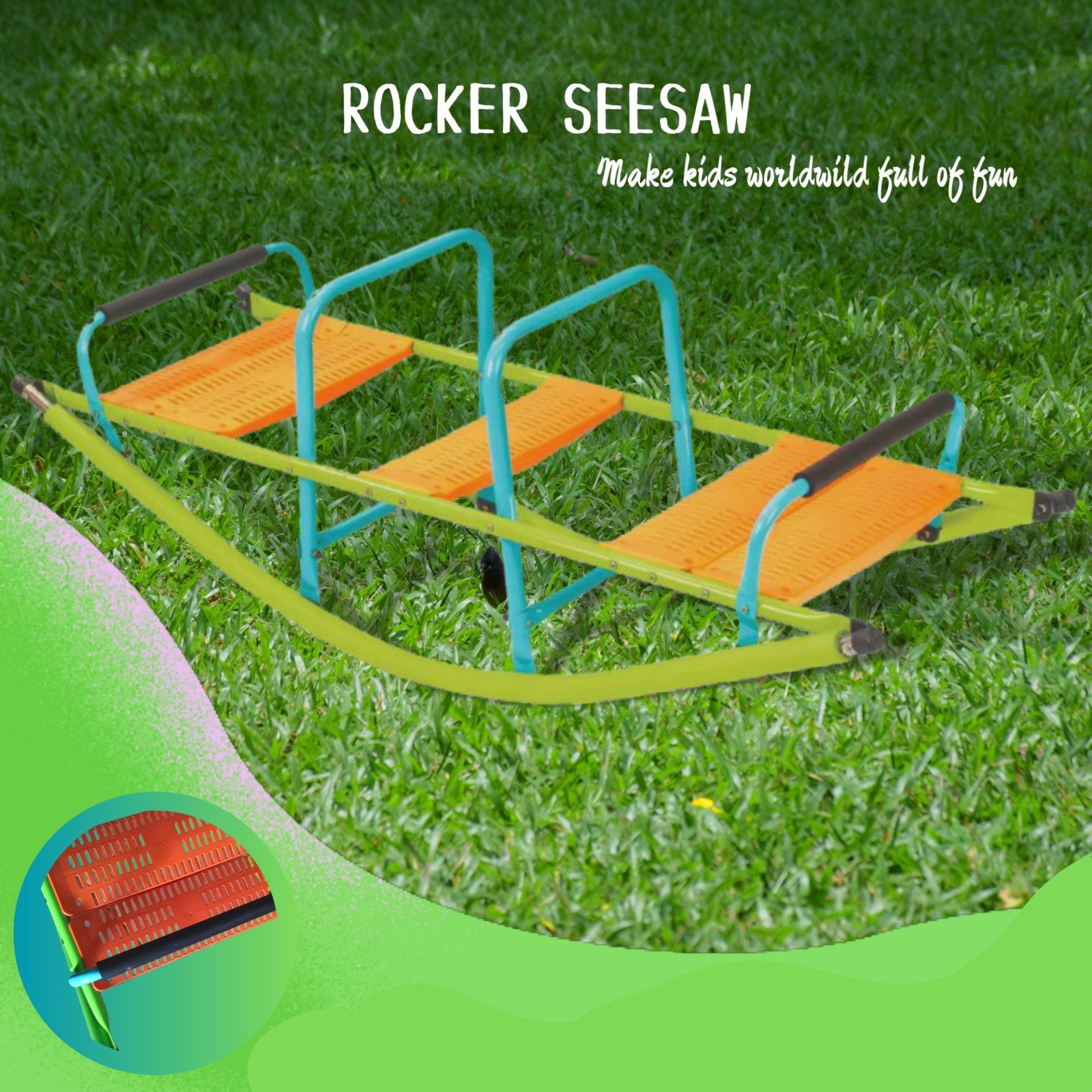 Xss008 High Quality Kids Seesaw Plastic Seat Playground Equipment Cute Baby Plastic Rocker Outdoor Children Steel Tube For Kids Age 3+ - Green / Blue - Image 4