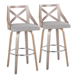 Charlotte - Farmhouse Fixed Height Barstool With Swivel With Round Footrest (Set of 2) - Light Gray