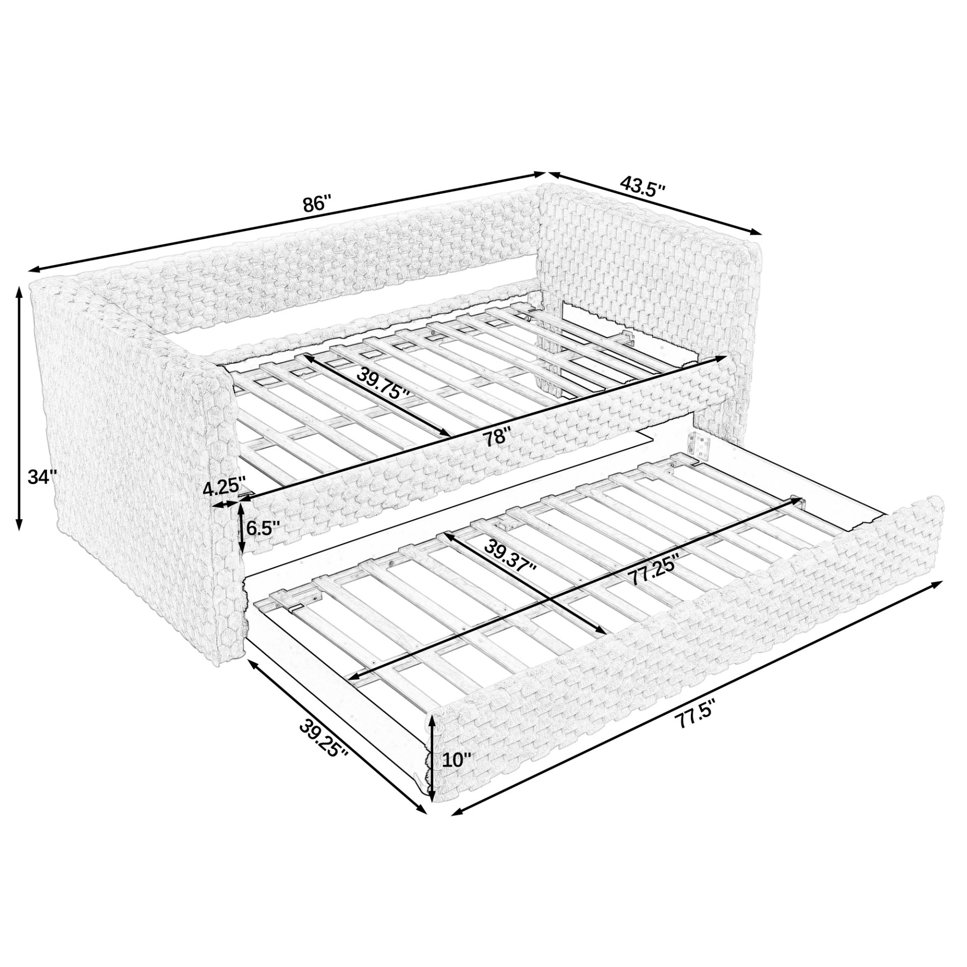 Modern Twin Size Daybed Upholstered Sofa Bed With Pull Out Feature - Dark Gray - Image 3