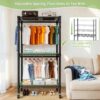 Heavy Duty Rolling Clothes Rack With 3 Tier Shelves, 2 Rails & Side Hooks, Adjustable Freestanding Organizer Metal - Black - Image 9