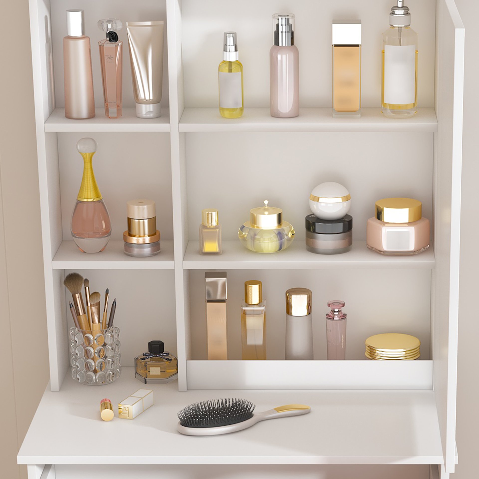Modern Mini Dressing Table With Led-Lit Mirror & Hidden Storage, Adjustable Brightness Vanity Desk - White - Image 8