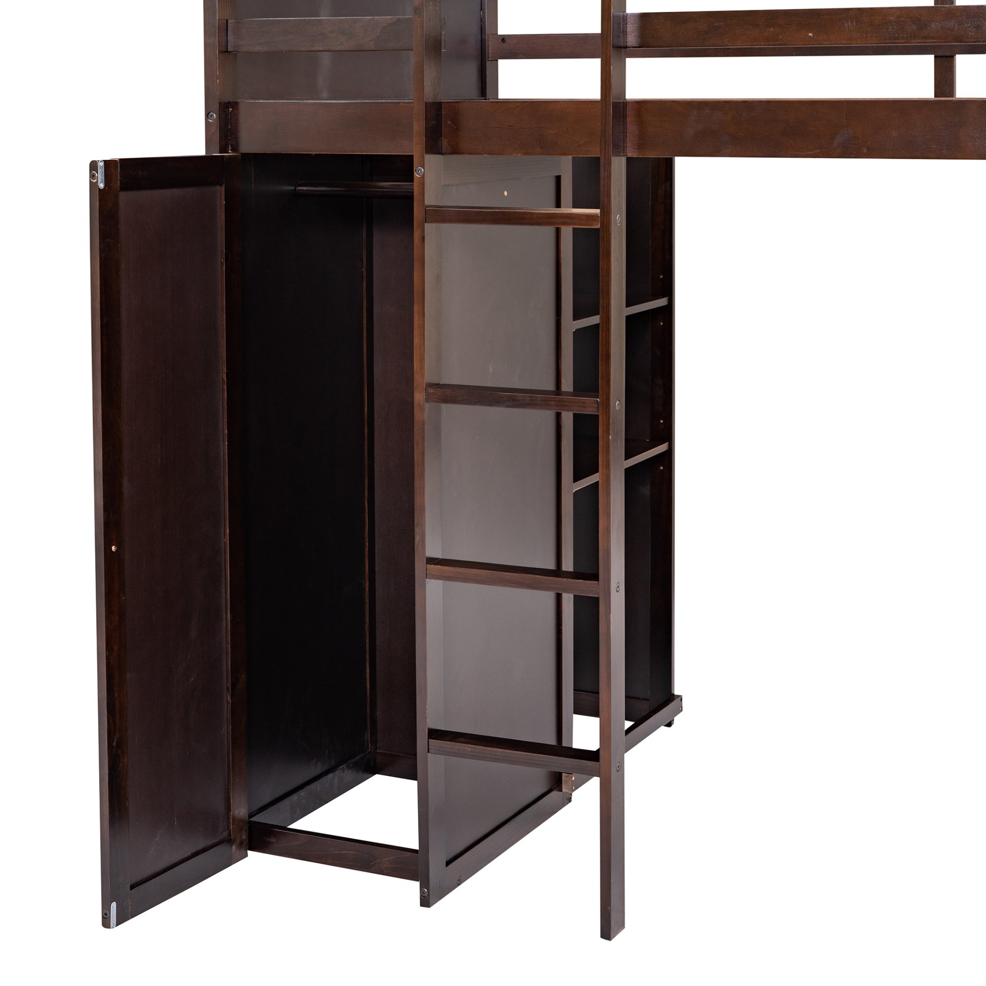Twin Size Loft Bed With A Stand Alone Bed, Shelves, Desk, And Wardrobe - Espresso - Image 17
