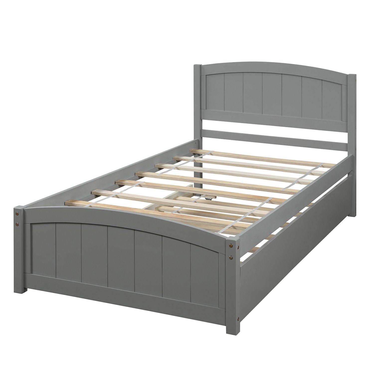 Twin Size, Platform Bed With Trundle - Gray - Image 5