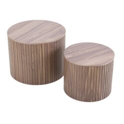Handcrafted Nested Table Set 2 Pieces, Round Coffee Table - Walnut Color