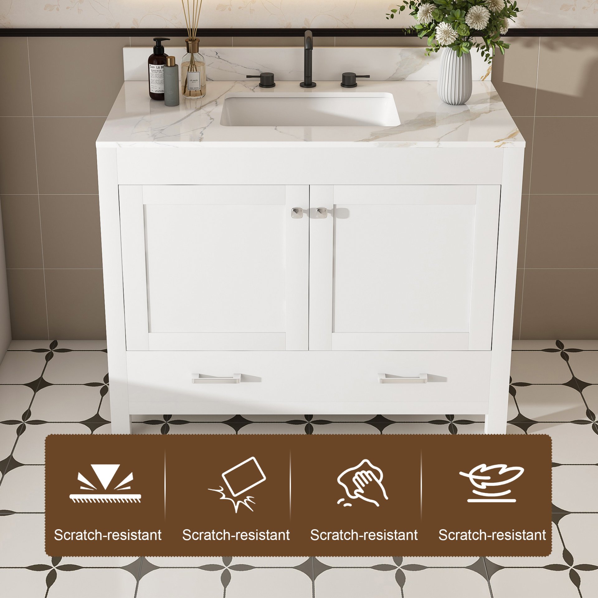 43" Bathroom Vanity, Multi Functional Cabinet With Doors And Drawer - White - Image 9