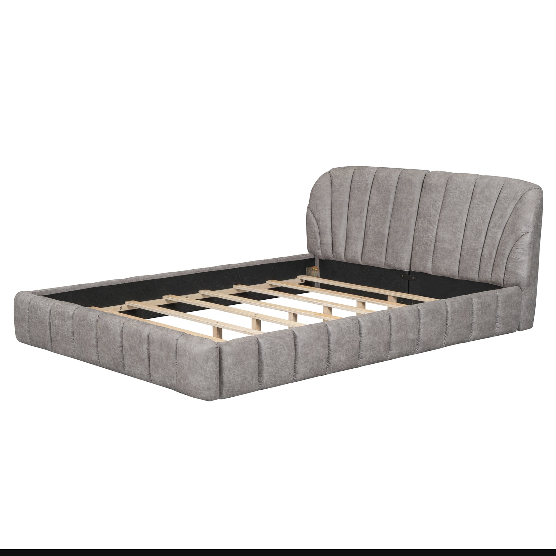 Queen Size Upholstered Platform Bed, Polyester - Gray - Image 5
