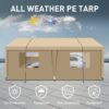 Carport, 10x20 Heavy Duty Portable Carport Garage Tent For Outdoor Storage Shelter - Khaki - Image 6