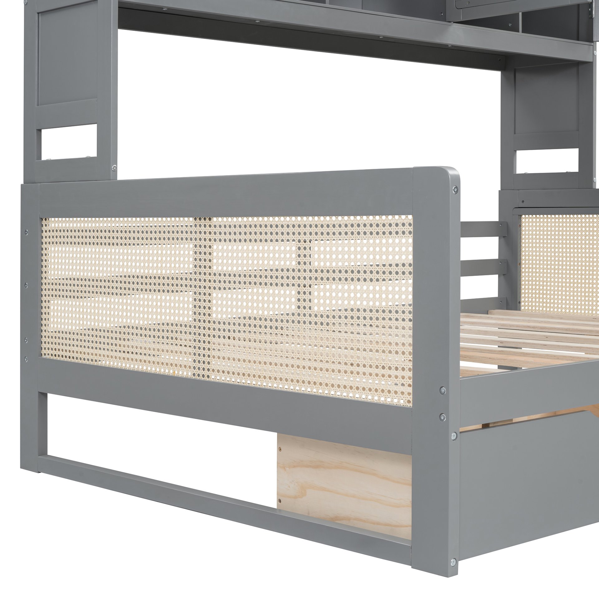 Full Size Wooden Daybed With 2 Drawers, And All In One Cabinet And Shelf - Gray - Image 9