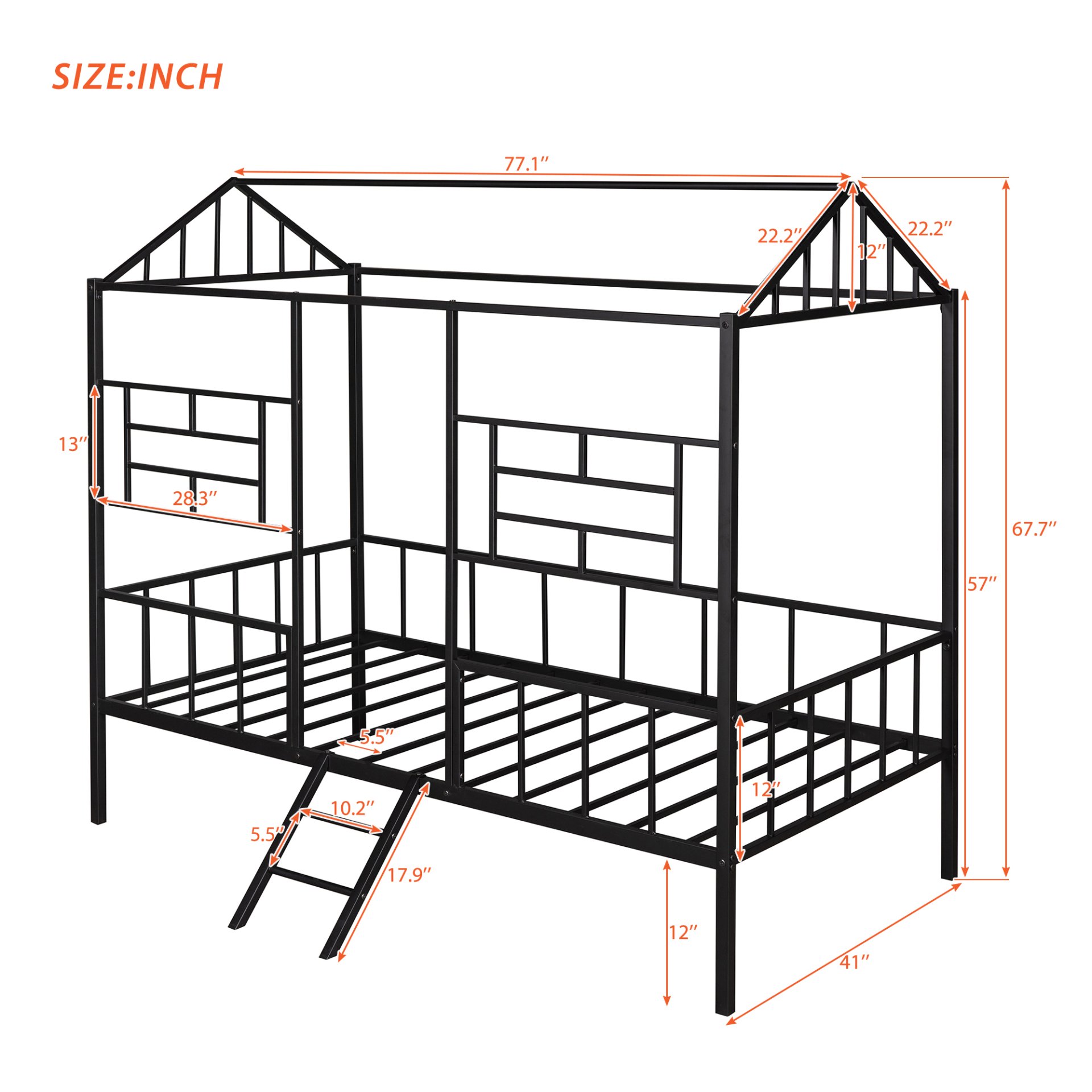 House Bed Frame Twin Size With Slatted Support No Box Spring Needed - Black - Image 3