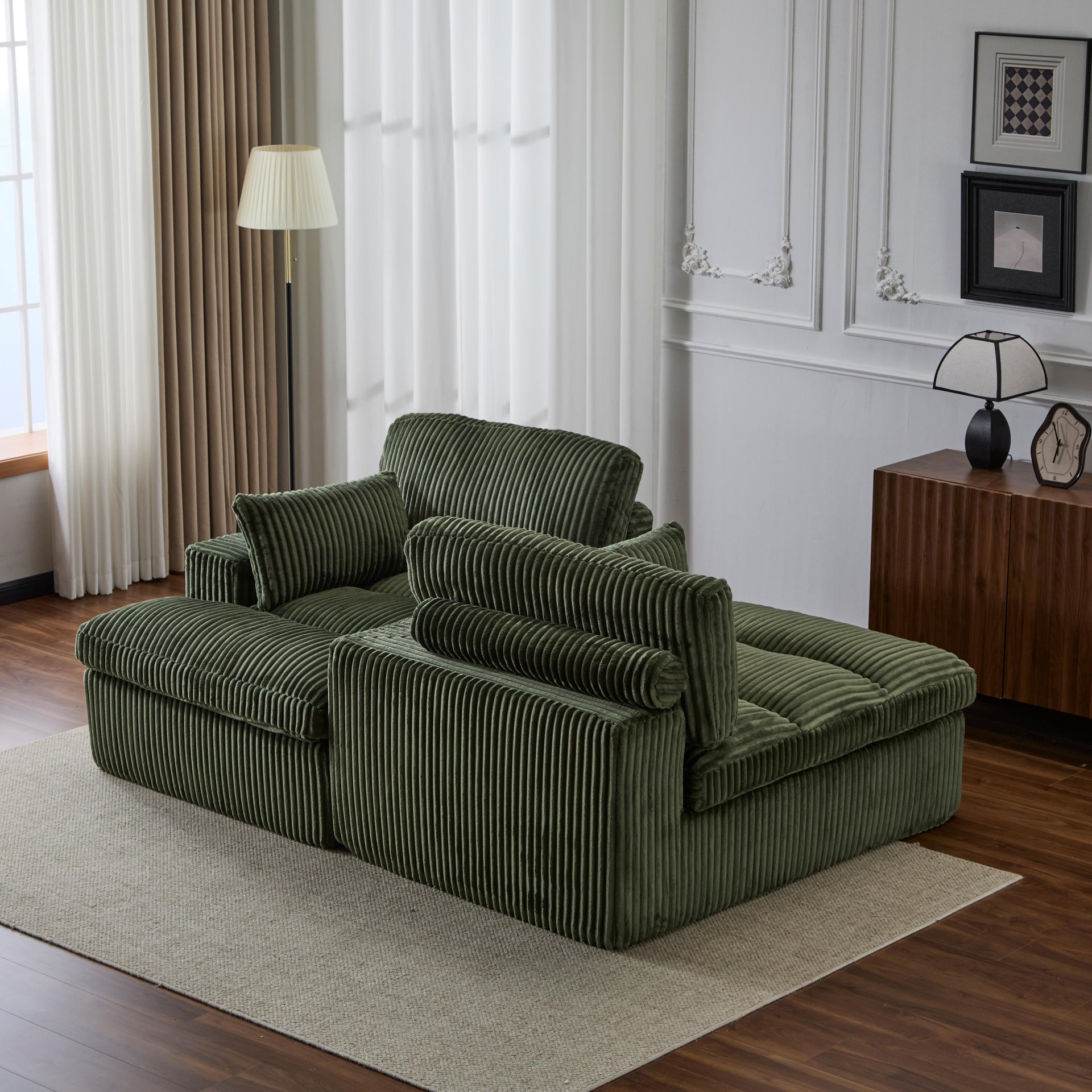 Double Chaise Lounge Chair Indoor, Oversized Upholstered Sleeper Cloud Couch, Deep Seat Sofa Bed - Green - Image 15