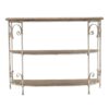 3 Tiered Wooden Shelving Unit With Ornate Iron Frame - Multicolor - Image 2