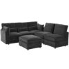 Modern Modular Sofa U Shaped Sofa Bed With Movable Ottoman, USB Ports, Phone Holder Chenille - Black - Image 10