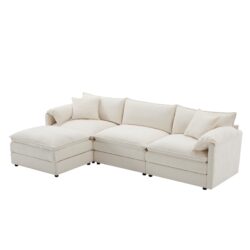 Modular Sectional With Deep And Wide Seat, L Shaped Cloud Couch Set With Double Cushions 4 Seat Sofa With Movable Ottoman Oversized - Cream