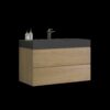 Alice - U092-Alice36W-106 Natural Oak Bathroom Vanity With Sink, Large Storage Wall Mounted Floating Bathroom Vanity For Modern Bathroom, One-Piece Black Sink Basin Without Drain - Walnut / Black - Image 5