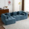 Sectional Sofa Full Compressed Sofa Modular Sofa Couch Free Combined Sofa With Deep Seating And 2 Side Pockets For Living Room - Blue - Image 14