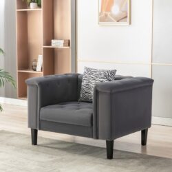 Mary - Velvet Tufted Chair With 1 Accent Pillow - Dark Gray