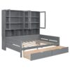 Full Size Daybed With Glass Door Storage Cabinets, Built In LED Lighting And Shelves - Gray - Image 9
