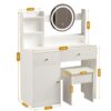 Fashion Vanity Desk With Mirror And Lights For Makeup And Cushioned Chair - White - Image 3