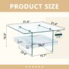 Modern 2 Tier Square Coffee Table With Clear Glass And Marble Pattern Sticker - Transparent / White - Image 3