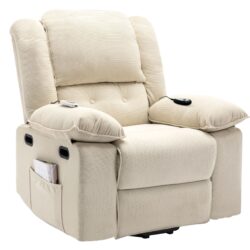 Massage Recliner, Power Lift Chair With Adjustable Massage And Heating Function, Recliner Chair & Infinite Position And Side Pocket For Living Room - Beige