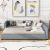 Queen & Twin Long Size Upholstered Platform Bed, Mother & Child Bed - Gray - Image 17