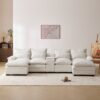 Modern U Shaped Sofa With Console, Cupholders And USB Ports, 6 Seat Upholstered Symmetrical Indoor Furniture, Sleeper Couch Set With Chaise - White - Image 15