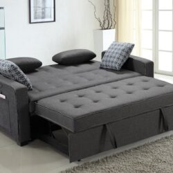 William - Modern Fabric Sleeper Sofa With 2 USB Charging Ports And 4 Accent Pillows - Gray