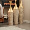 Floor Metal Vase Modern Style Decoration Home Woven Pattern Metal Vase 3 Piece Set Gorgeous Home Decoration Large Glazed Metal Vase - Champagne - Image 17