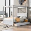 Full Size Canopy Platform Bed With 4 Drawers And Support Slats, No Box Spring Needed - Brushed White - Image 6