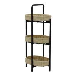Farmhouse Style 3 Tiers Tray Tables Paper Rope Woven Side Table With Oval Storage Basket - Natural