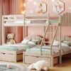 Full Over Twin & Twin Triple Bunk Bed With Drawers And Guardrails - Beige - Image 24