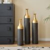 Elegant Floor Vase Set Metal Decorative Vases 3 Piece Set For Floral Display, Wedding & Gift Decor - Gold / Black - Image 12