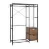 Vintage Garment Rack With Shelves, 2 Wicker Drawers & 4 Hooks, Heavy Duty Closet Organizer - Brown - Image 11