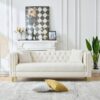 3 And 3 Seater Deep Seat Sofa With Button Nailhead And Square Arm Design - Beige - Image 8