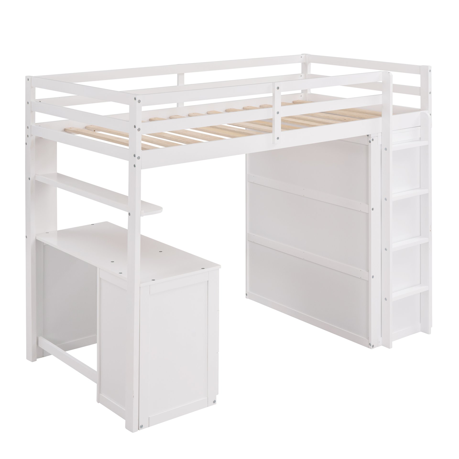 Twin Size Loft Bed With Drawers, Desk, And Wardrobe - White - Image 4