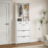 Shoe Cabinet With 3 Doors 2 Drawers With Hanger, PVC Door With Shape, Large Space For Storage - White - Image 4