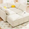 Versatile 6 Piece Modular Sofa Bed With Storage, Stylish Faux Double Layer Cushions, Comfortable & Durable Design, Perfect For Any Living Space - Beige - Image 6