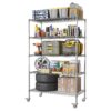 Heavy Duty Adjustable Shelving Unit, 5 Tier Wire Storage Shelves With Wheels - Brushed Nickel - Image 15